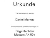 Ehrenurkunde von Daniel Markus von der Sportlerehrung der Stadt Augsburg 2018