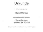 Ehrenurkunde von Daniel Markus von der Sportlerehrung der Stadt Augsburg 2019